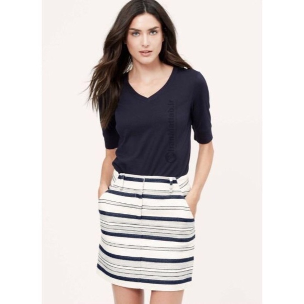 Loft Navy and white striped skirt